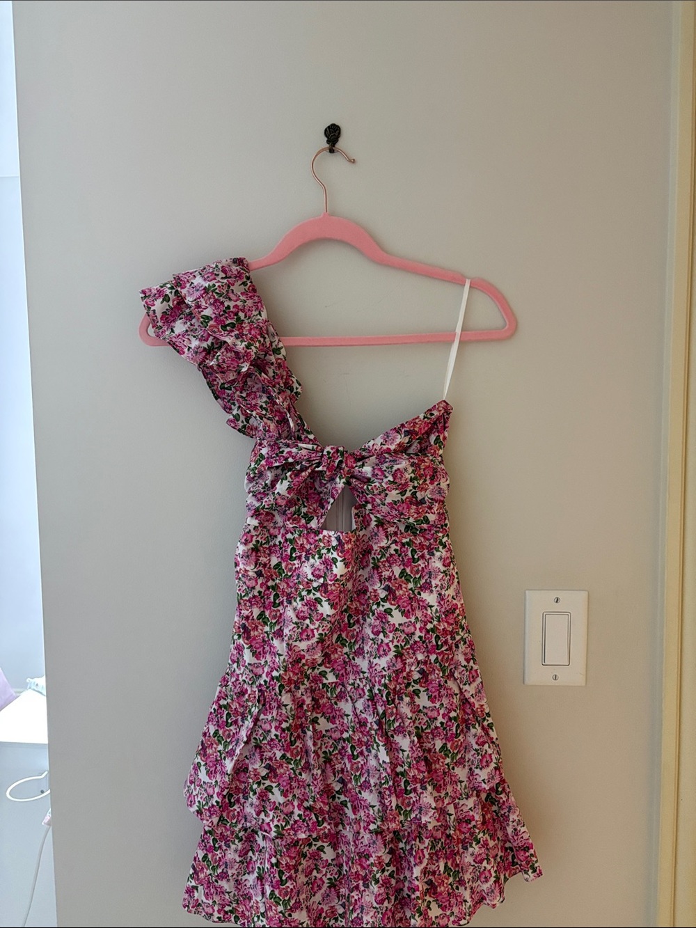 Hello Molly Pink Floral One-Shoulder Tie-Front Dress
